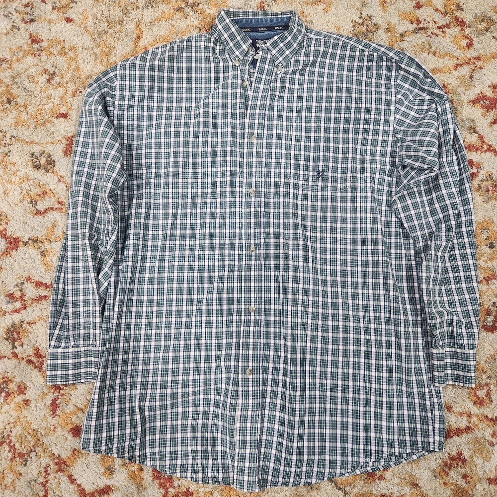 Wrangler 20X Green and White Plaid Shirt XL
